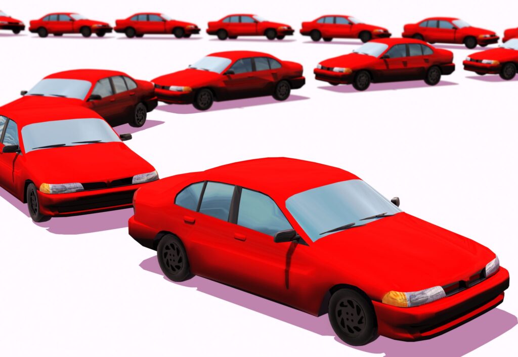 Graphic of a line of cars in single file.